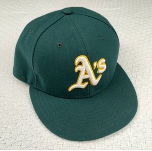 Athletics New Era Fitted Baseball Cap 5950 Size 7 1/8 Green Gold Logo Oakland